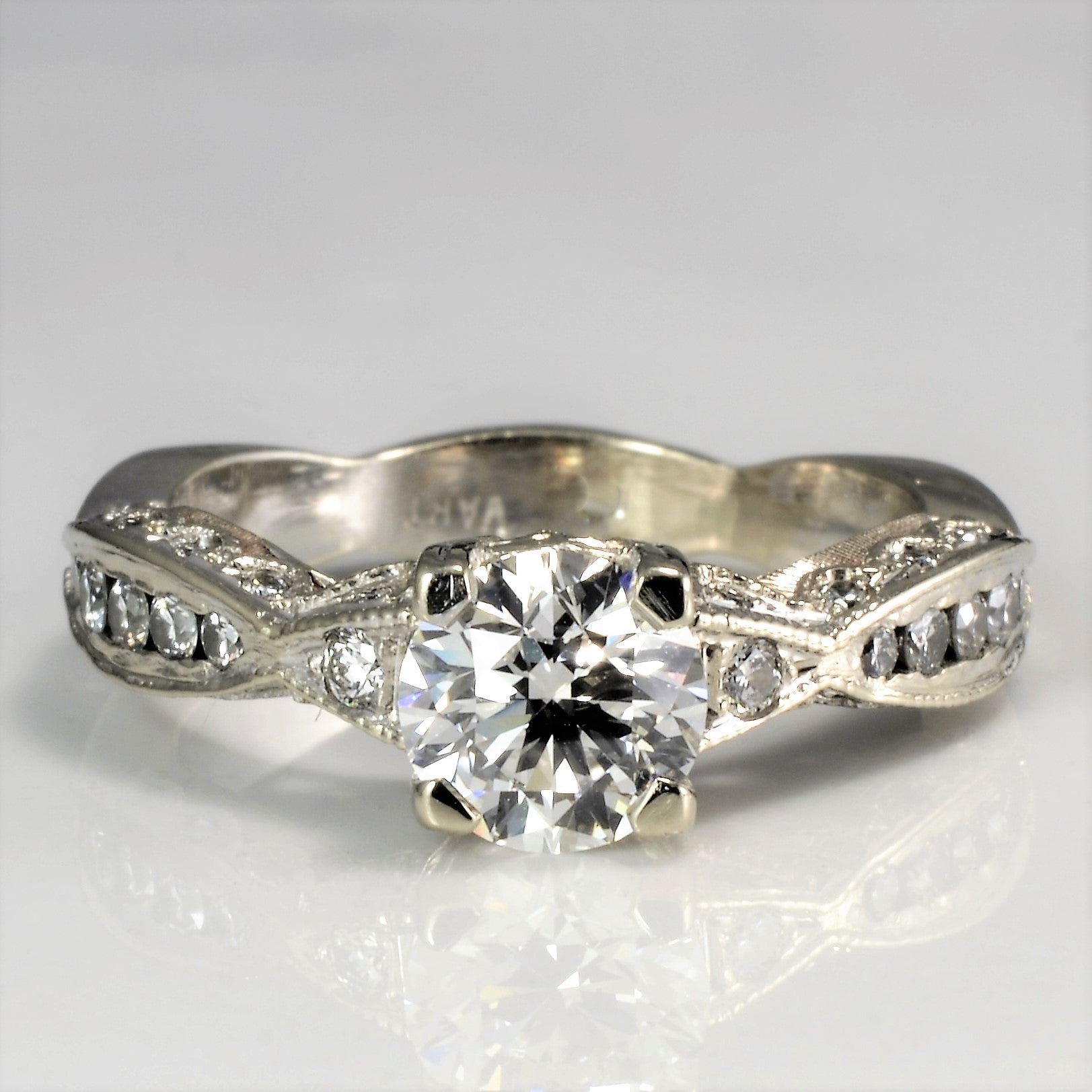 Milgrain Diamond Side Stone Engagement Ring | 1.41ctw | SZ 6.25 |
