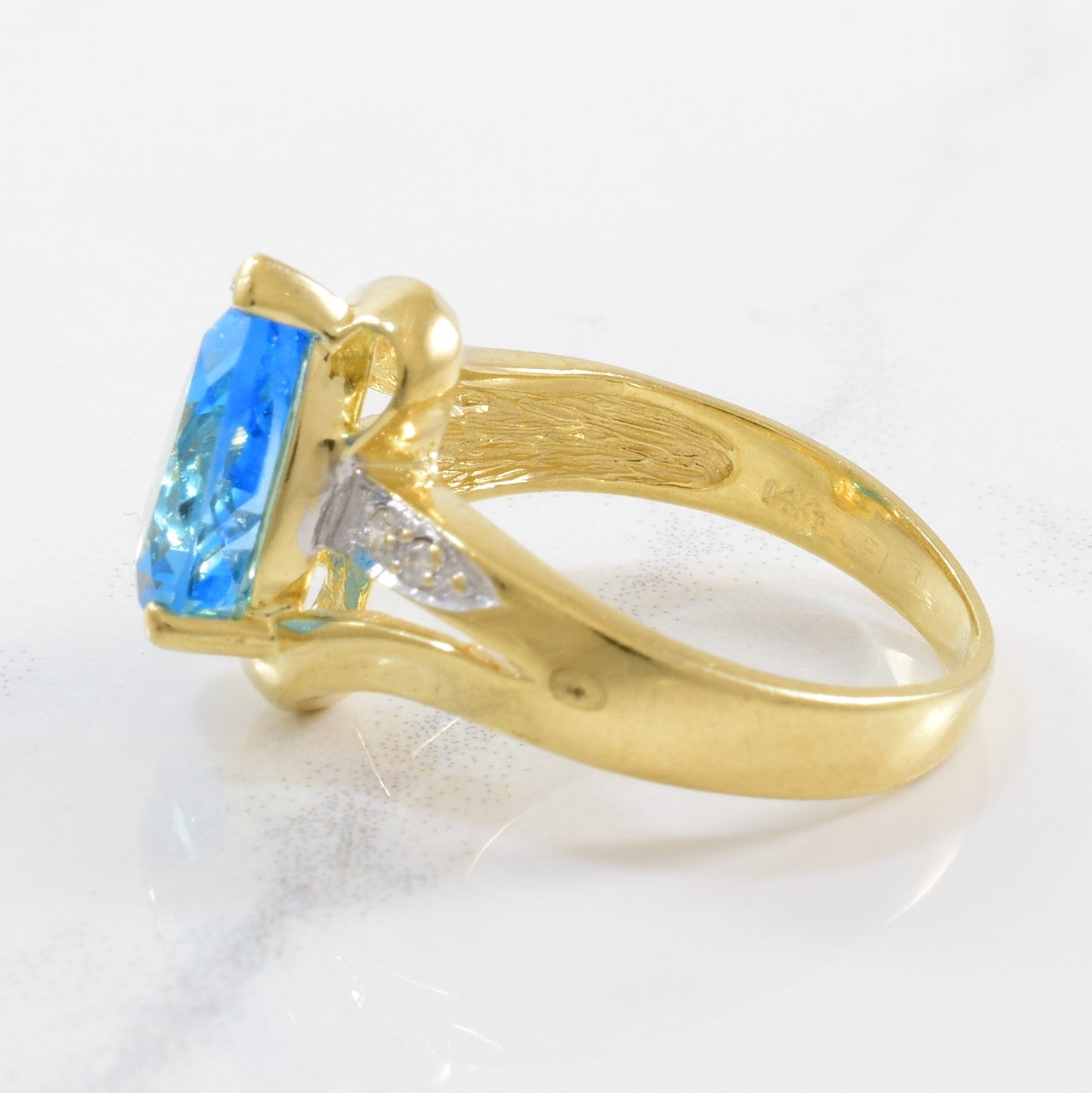 Blue Topaz & Diamond Bypass Ring | 0.02ctw, 2.00ct | SZ 4.5 |