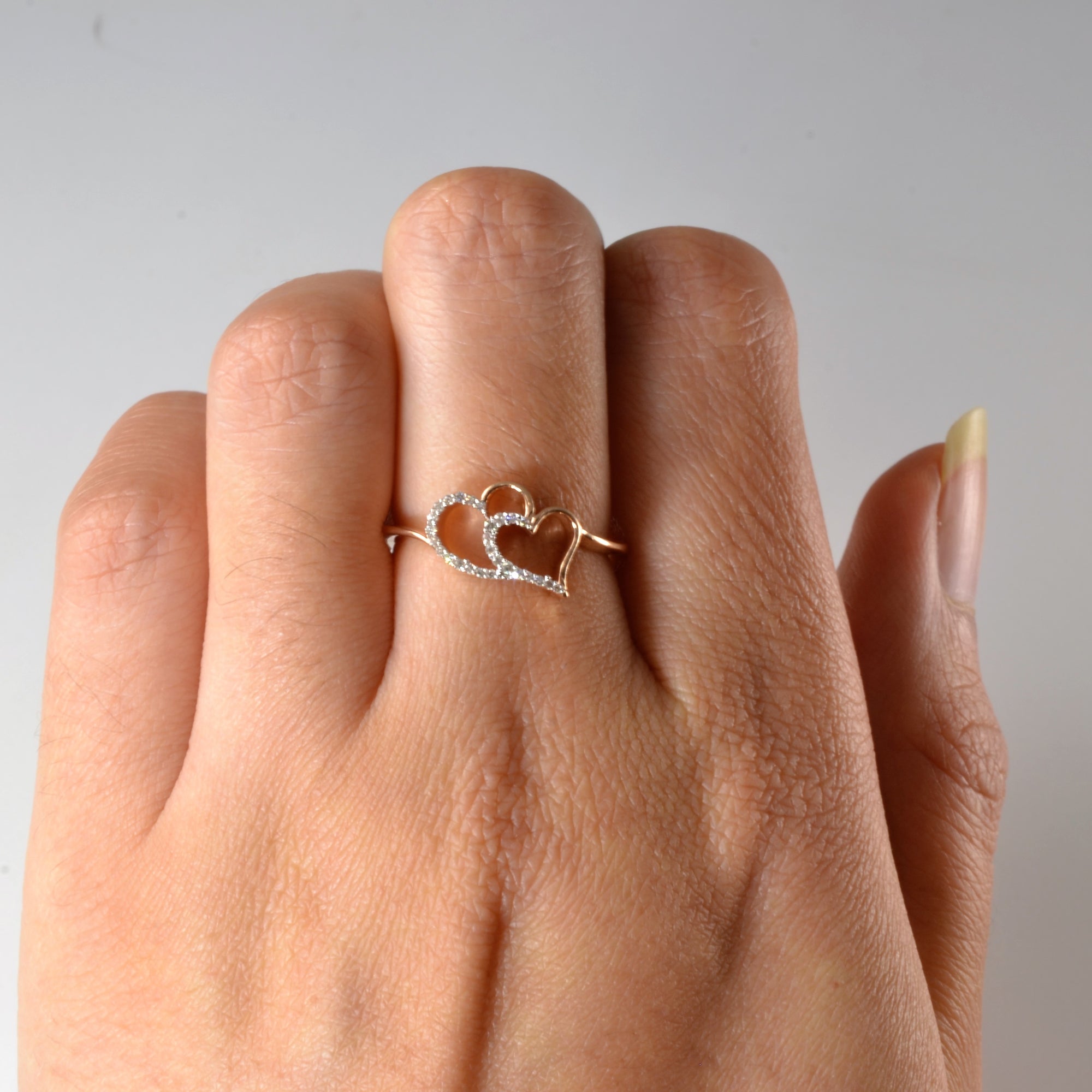 Pave Diamond Double Heart Ring | 0.03ctw | SZ 6.5 |