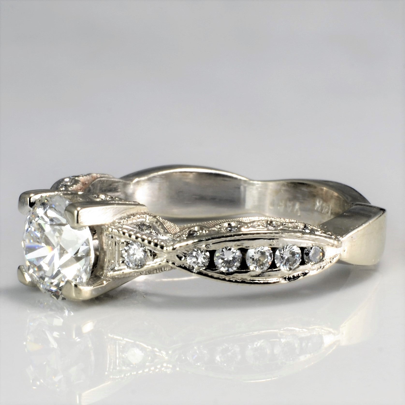 Milgrain Diamond Side Stone Engagement Ring | 1.41ctw | SZ 6.25 |