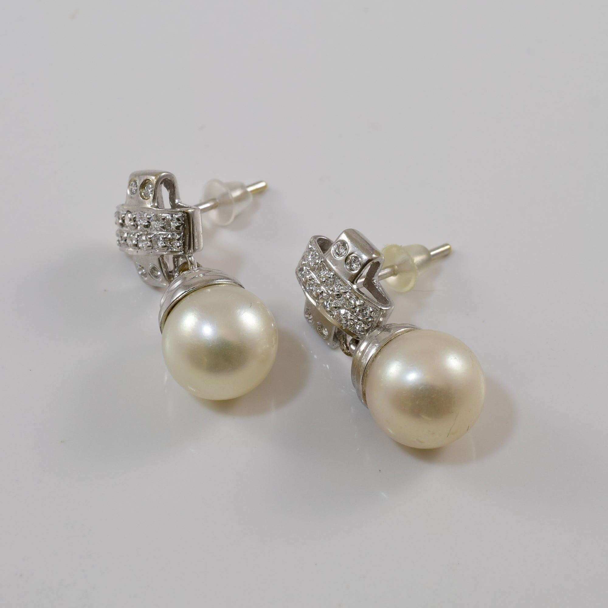 Diamond 'X' Pearl Drop Stud Earrings | 10.30ctw, 0.20ctw |