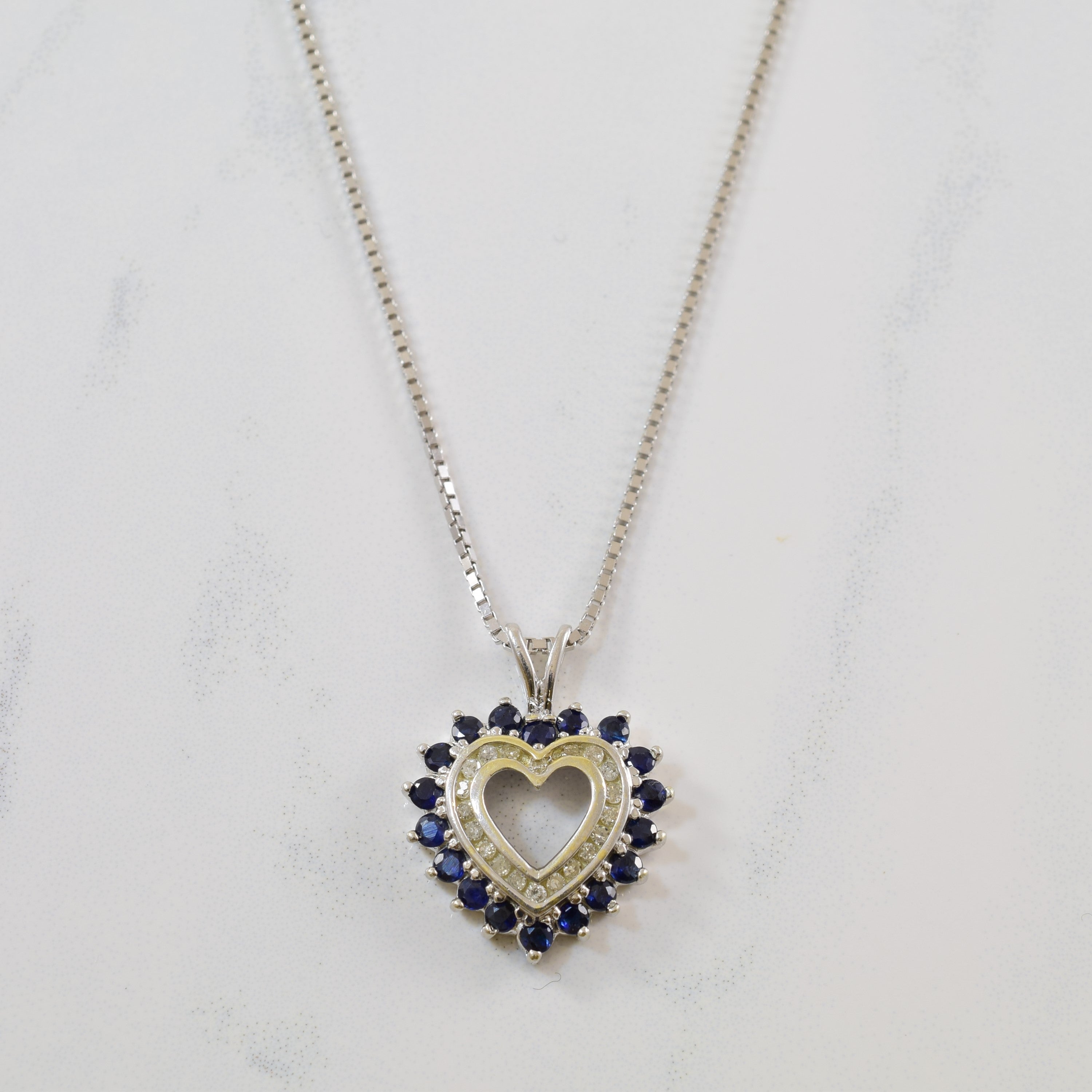 Blue Sapphire & Diamond Heart Necklace | 0.54ctw, 0.06ctw | 17" |