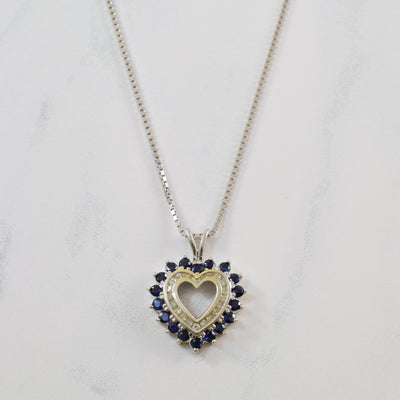 Blue Sapphire & Diamond Heart Necklace | 0.54ctw, 0.06ctw | 17