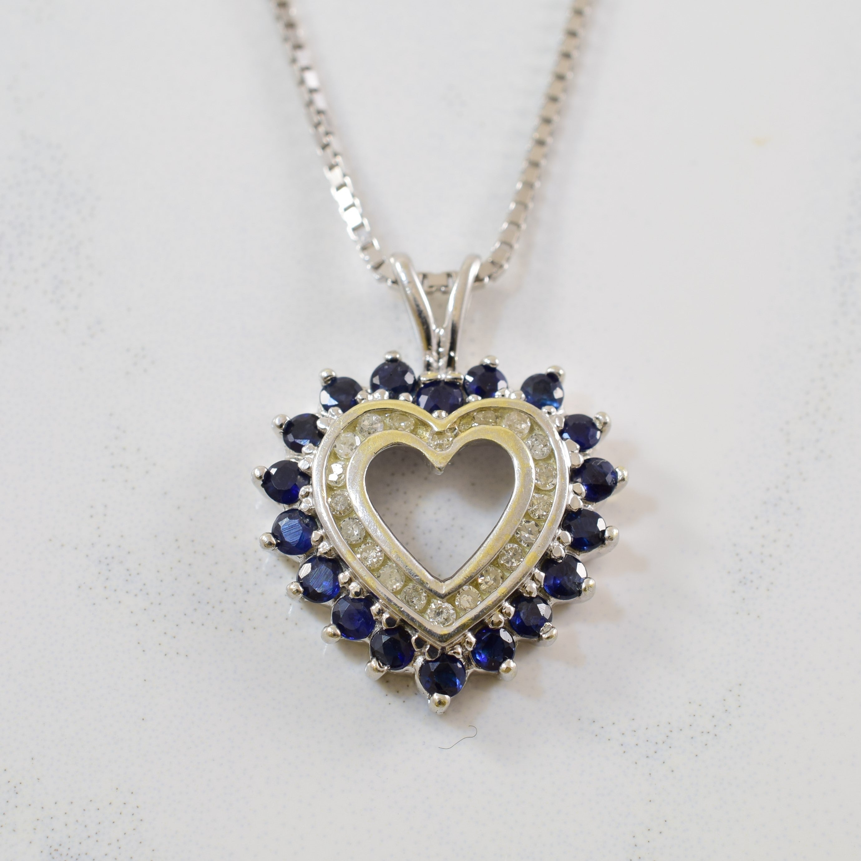 Blue Sapphire & Diamond Heart Necklace | 0.54ctw, 0.06ctw | 17" |