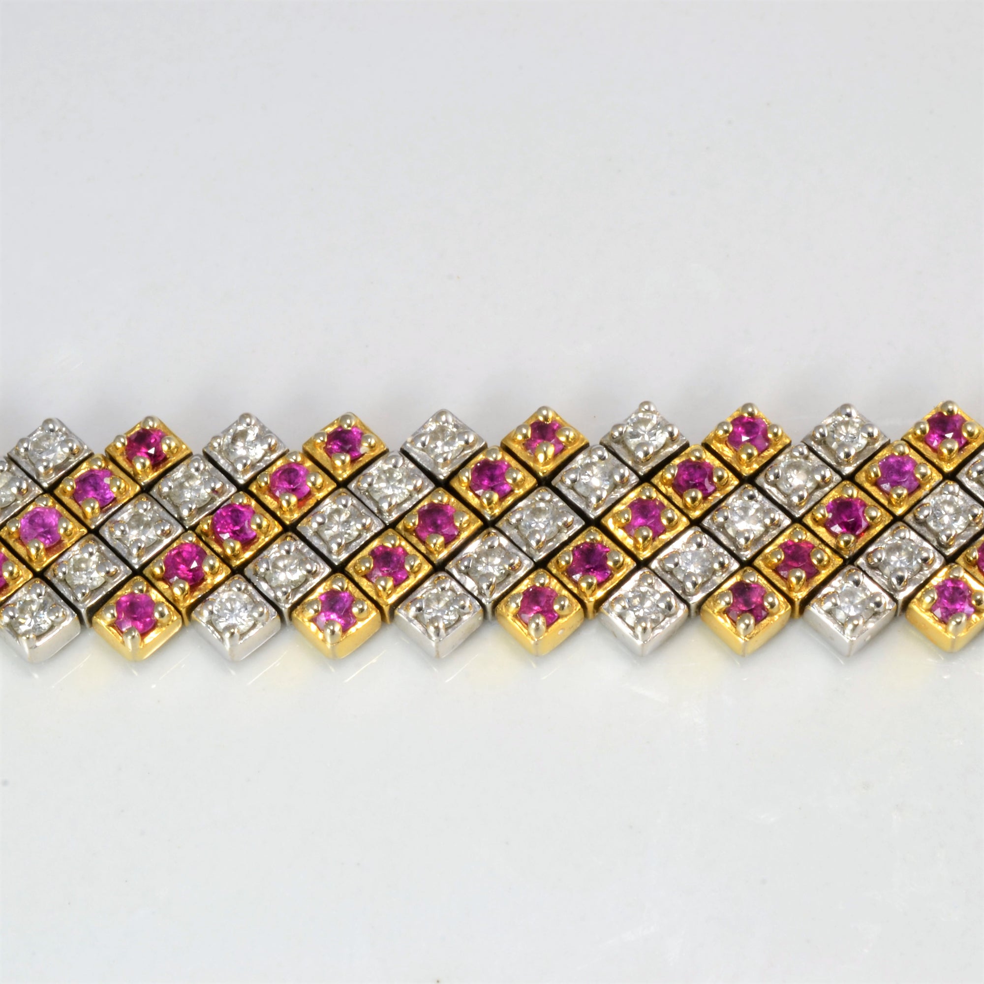 Cluster Diamond & Ruby Heavy Chain Bracelet | 1.75 ctw, 7.5''|