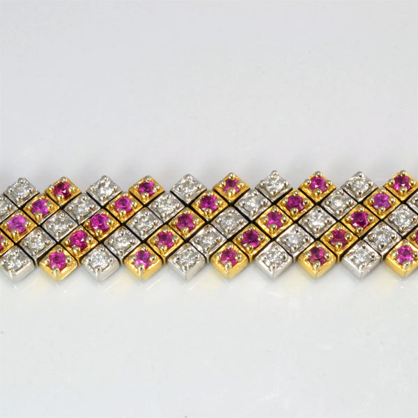 Cluster Diamond & Ruby Heavy Chain Bracelet | 1.75 ctw, 7.5''|