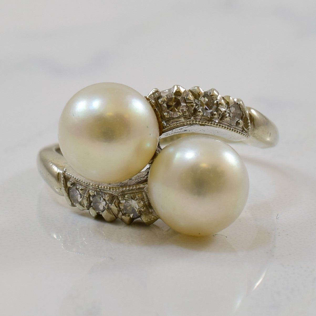 Pearl & Diamond Bypass Ring | 4.84ctw, 0.12ctw | SZ 4.5 |