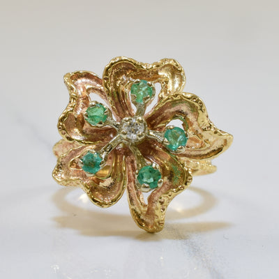 Emerald & Diamond Floral Ring | 0.20ctw, 0.03ct | SZ 5.25 |