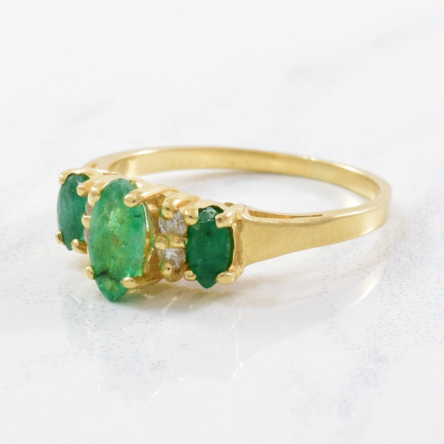 Marquise Cut Emerald & Diamond Ring | 0.04ctw, 0.32ctw | SZ 3.5 |