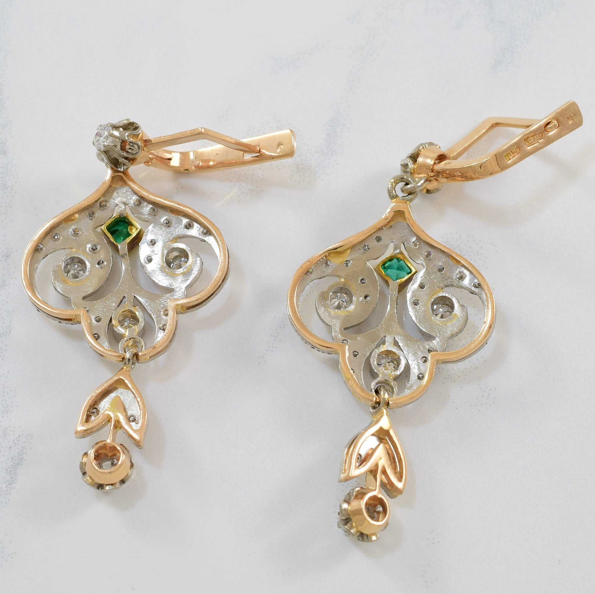 Retro Emerald & Diamond Chandelier Earrings | 1.50ctw, 0.20ctw |