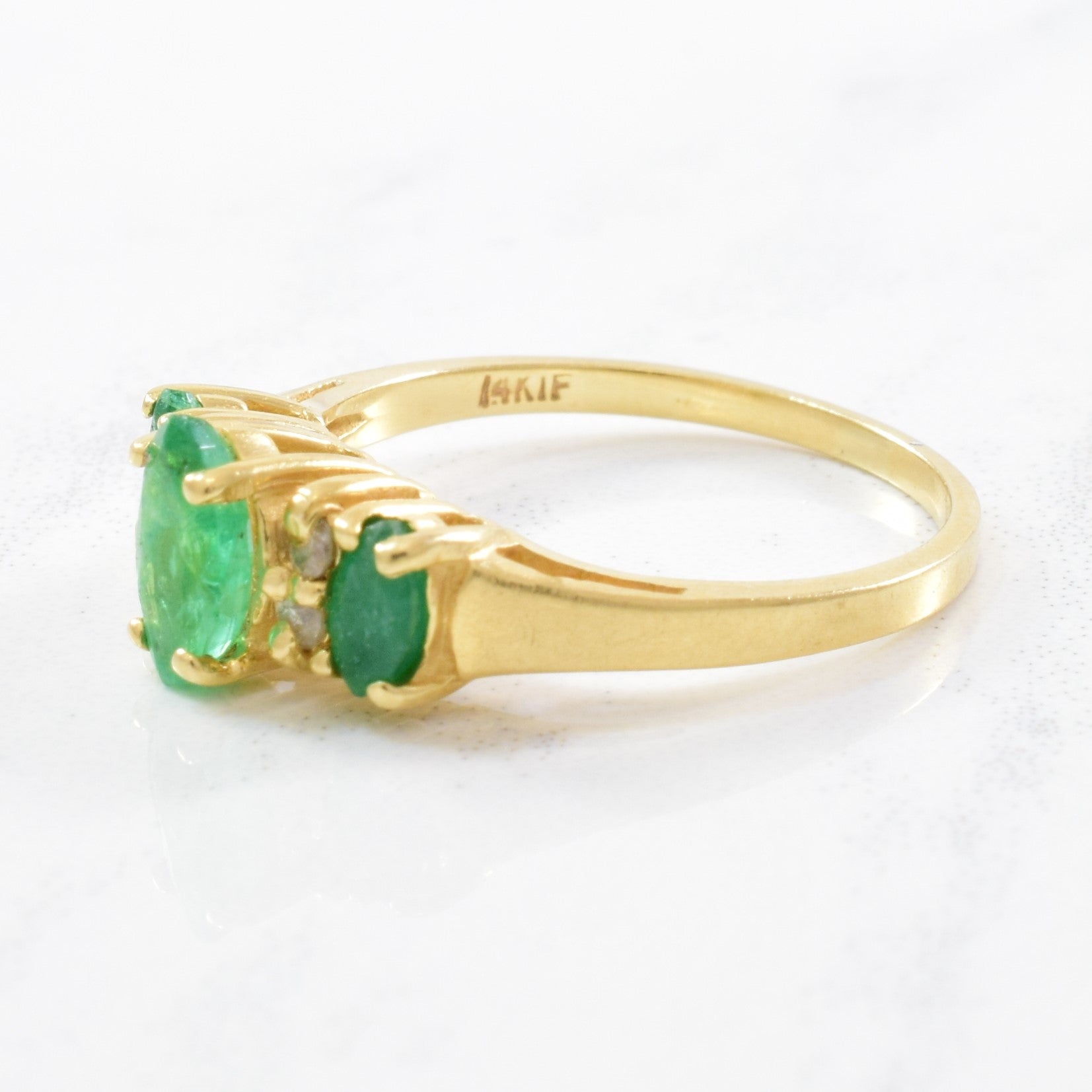 Marquise Cut Emerald & Diamond Ring | 0.04ctw, 0.32ctw | SZ 3.5 |