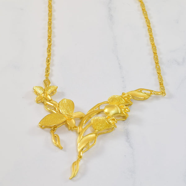 24k Yellow Gold Floral Plate Necklace | 20