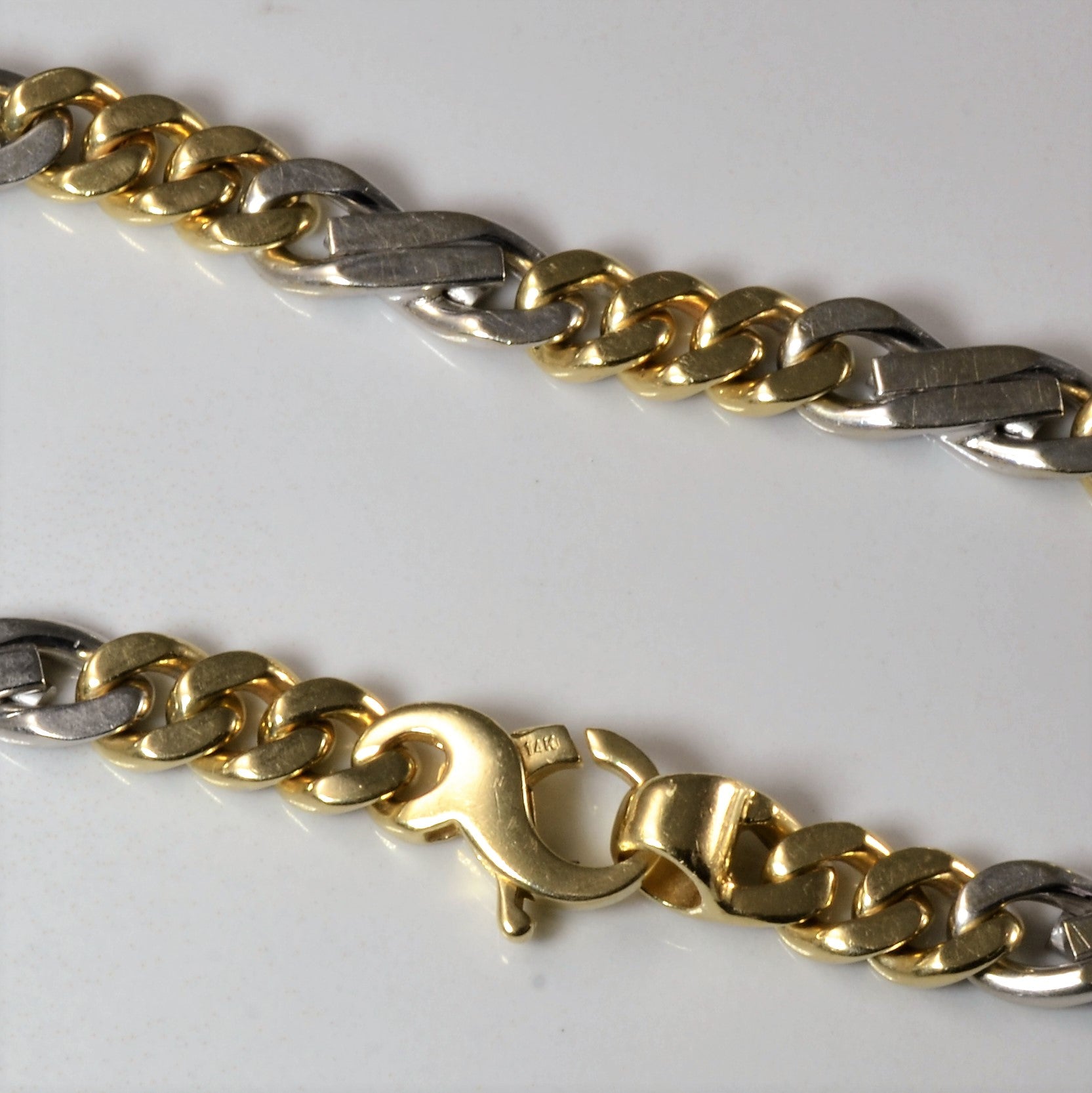 14k Two Tone Gold Curb Link Chain Bracelet | 8