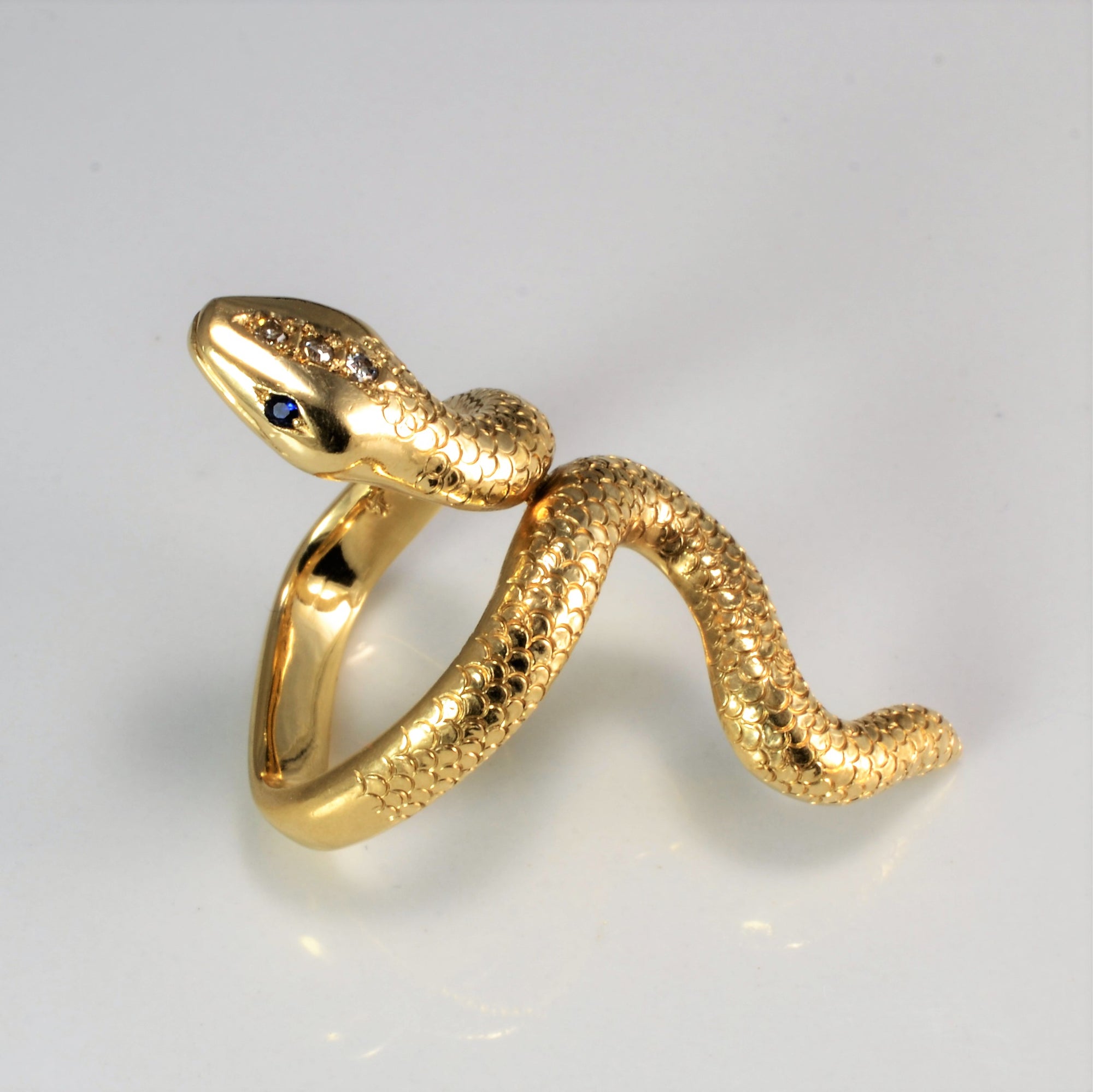 Diamond & Sapphire Textured Snake Ring | 0.03 ctw, SZ 7 |