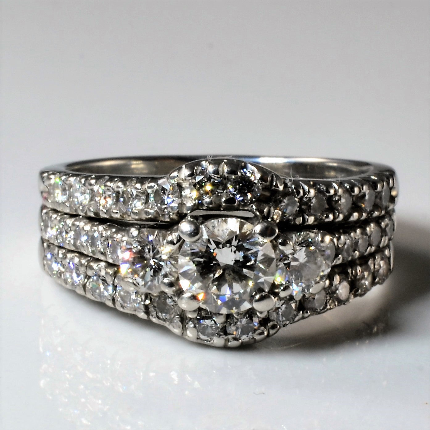 Ensemble de mariage trois diamants soudés | 1,53 ct | Taille 7 | 