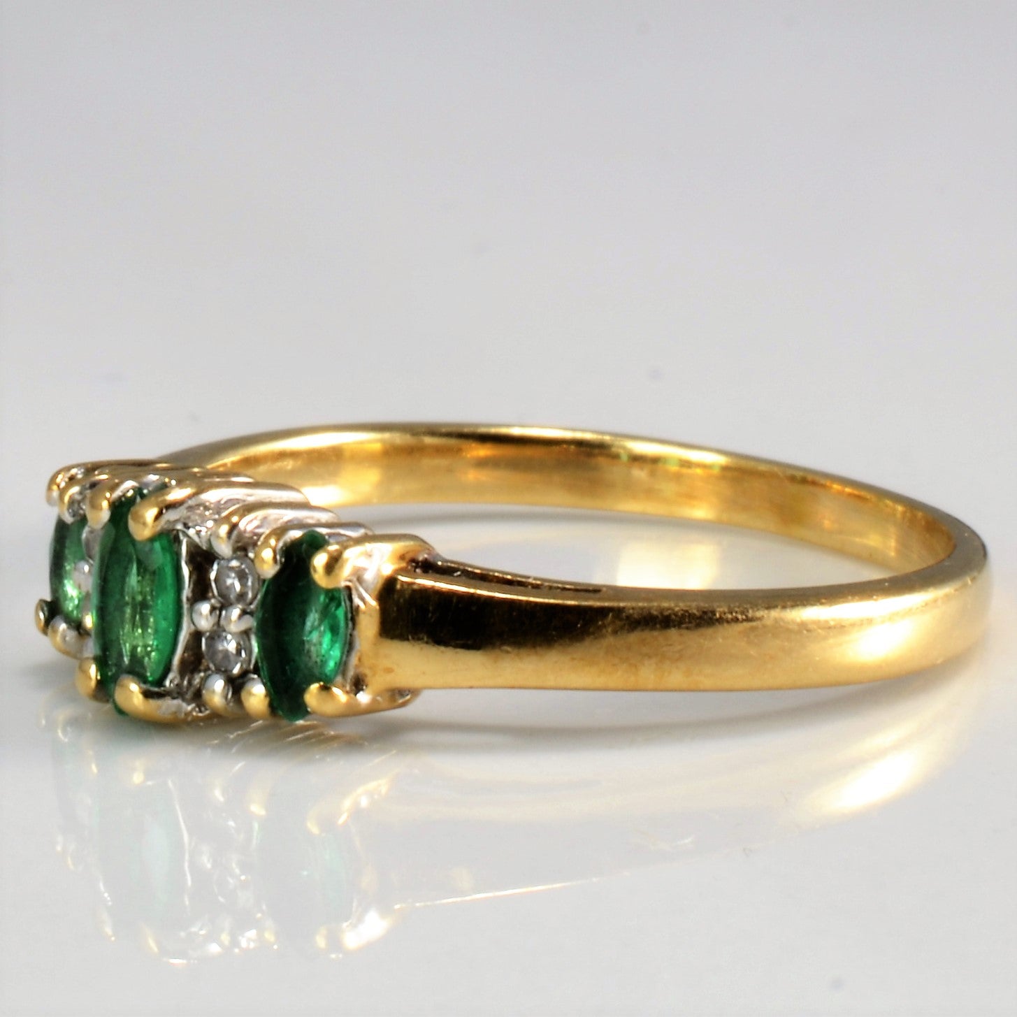 Three Stone Emerald & Diamond Ring | 0.04 ctw, SZ 6.5 |