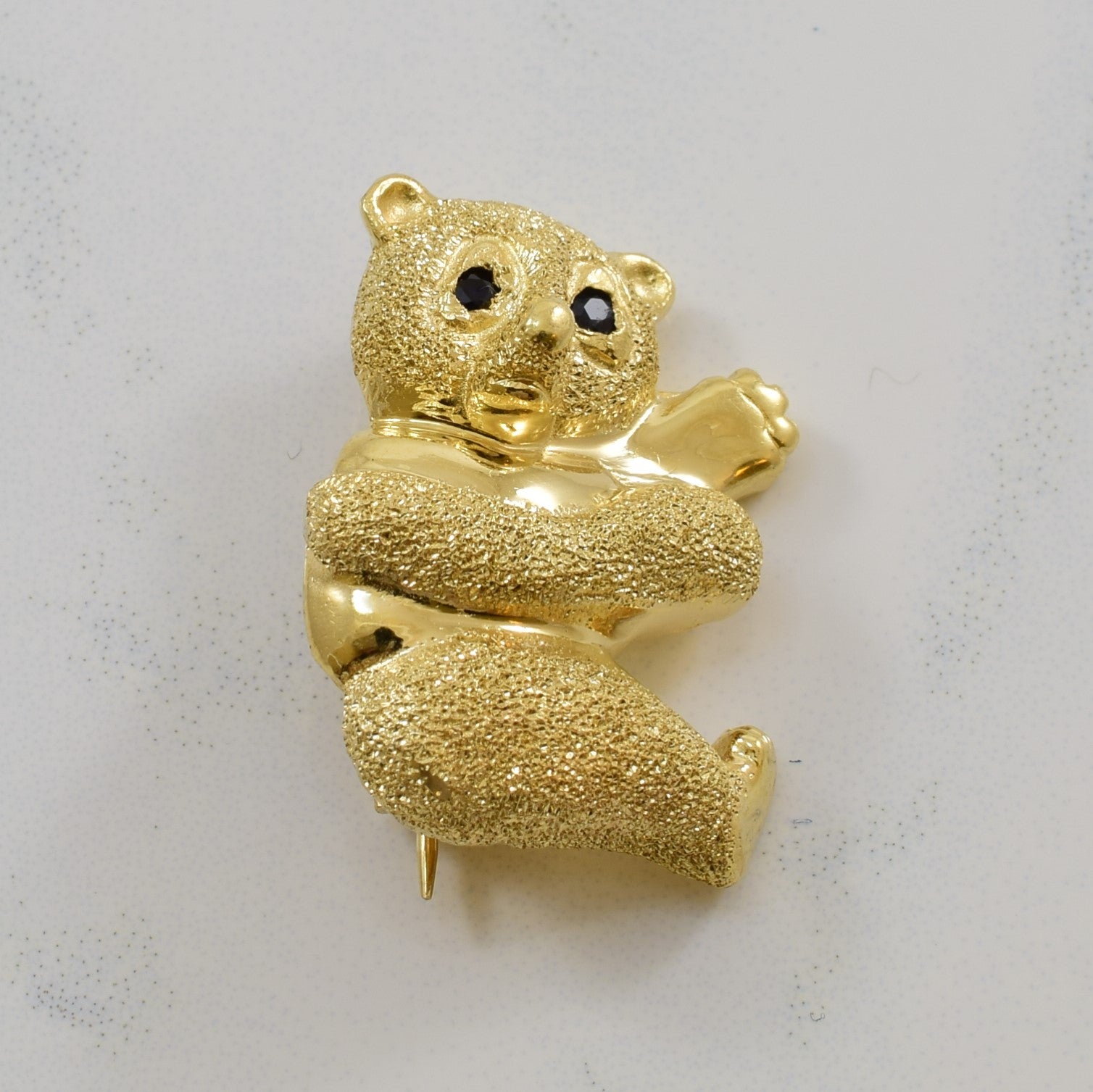 Blue Sapphire Climbing Panda Brooch | 0.04ctw |