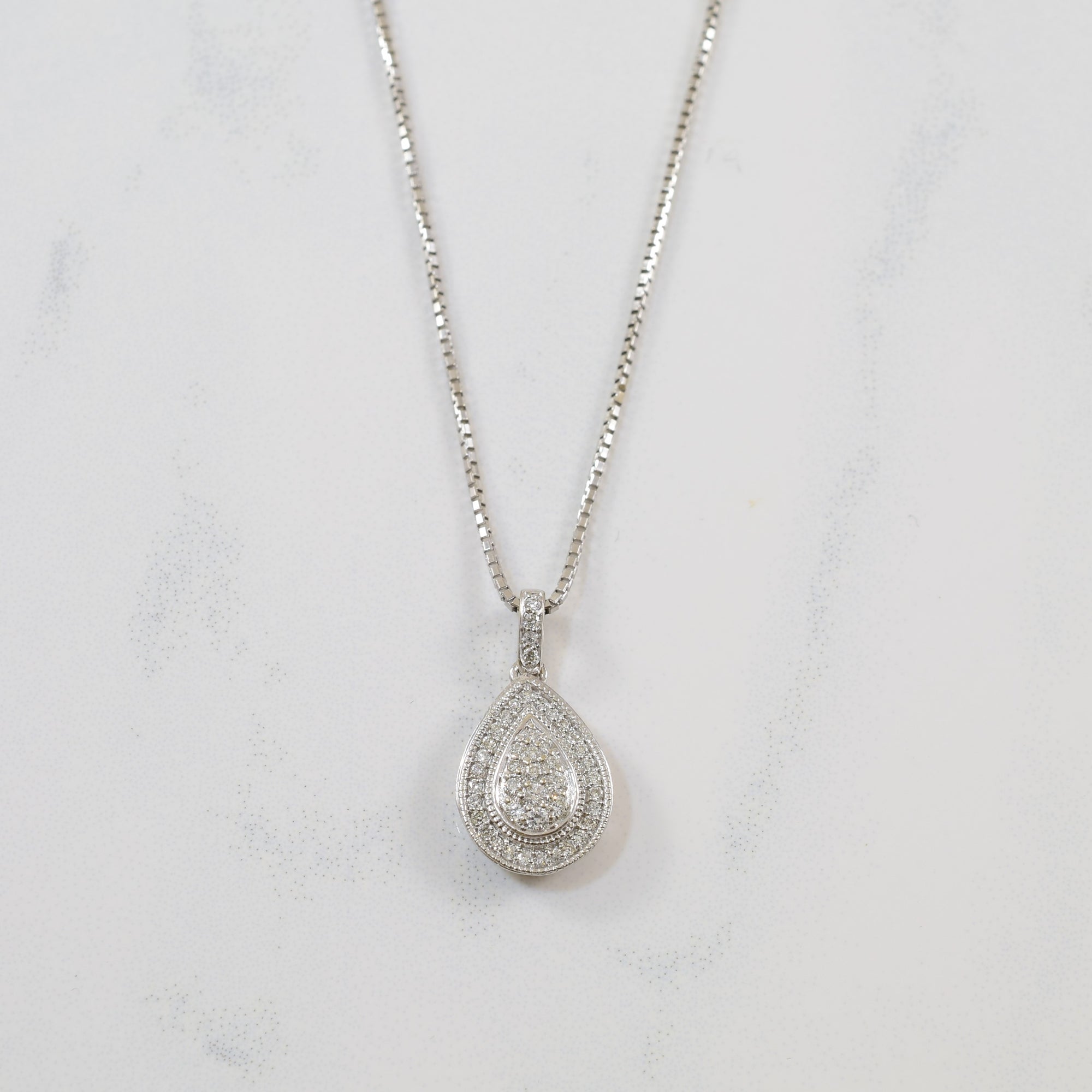 Pave Pear Shape Diamond Necklace | 0.15ctw | 16