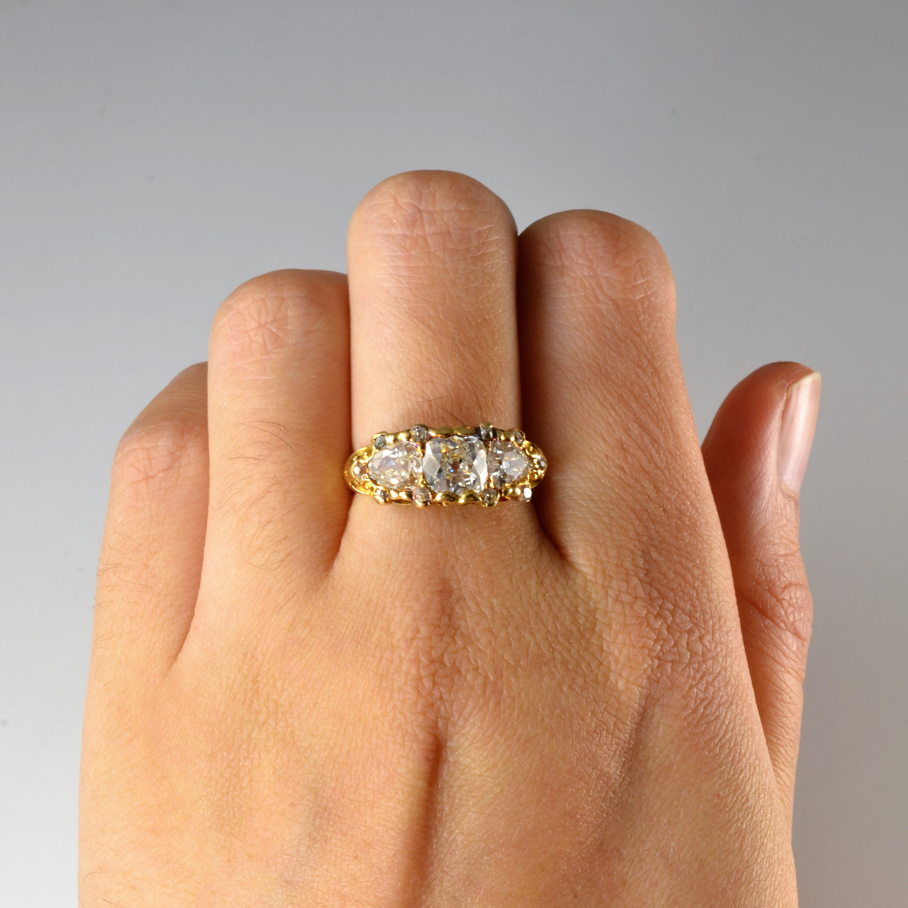 Victorian Three Stone Diamond Ring | 2.13ctw | SZ 7.5 |