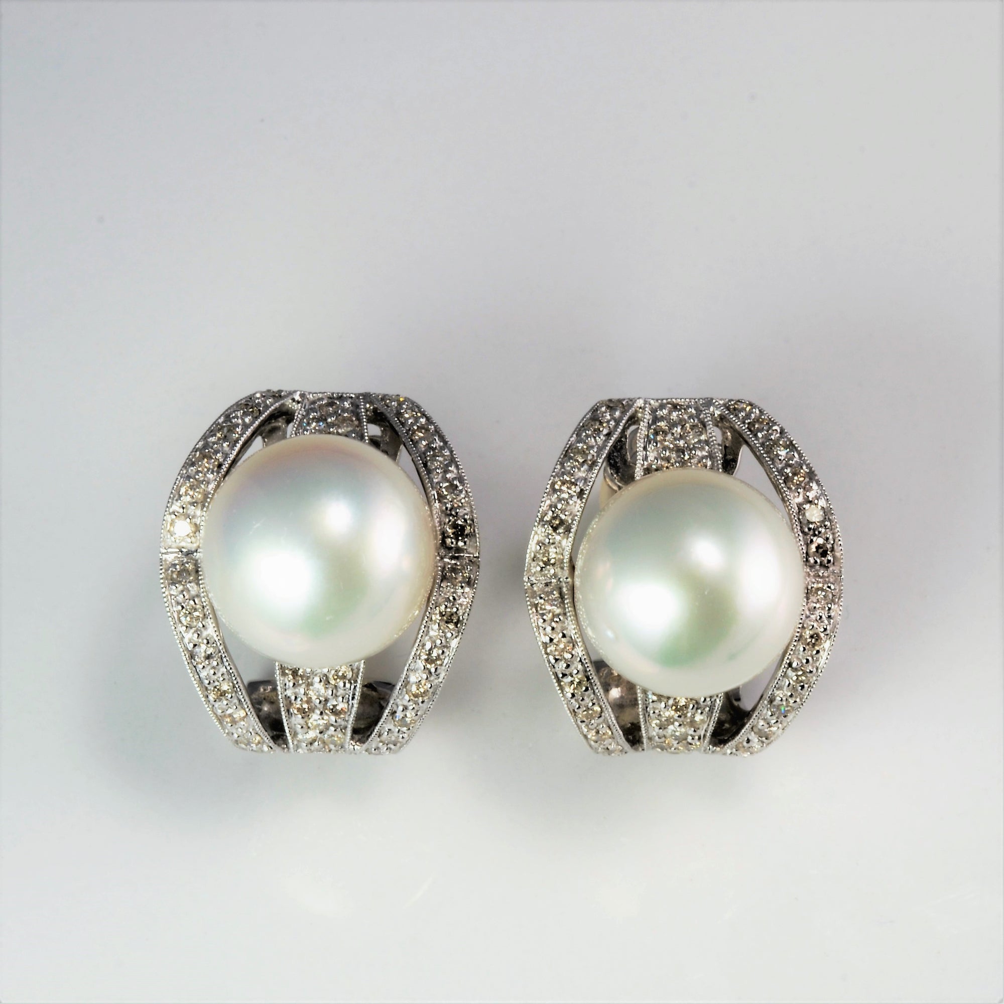 Cluster Diamond & Pearl Dome Clip Earrings | 0.78 ctw |