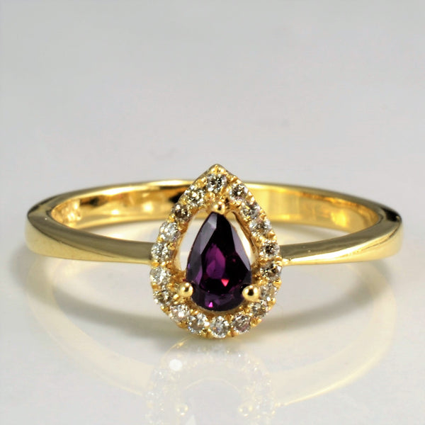 Delicate Pear Cut Ruby Halo Ring | 0.10ctw, 0.20ct | SZ 6.75|