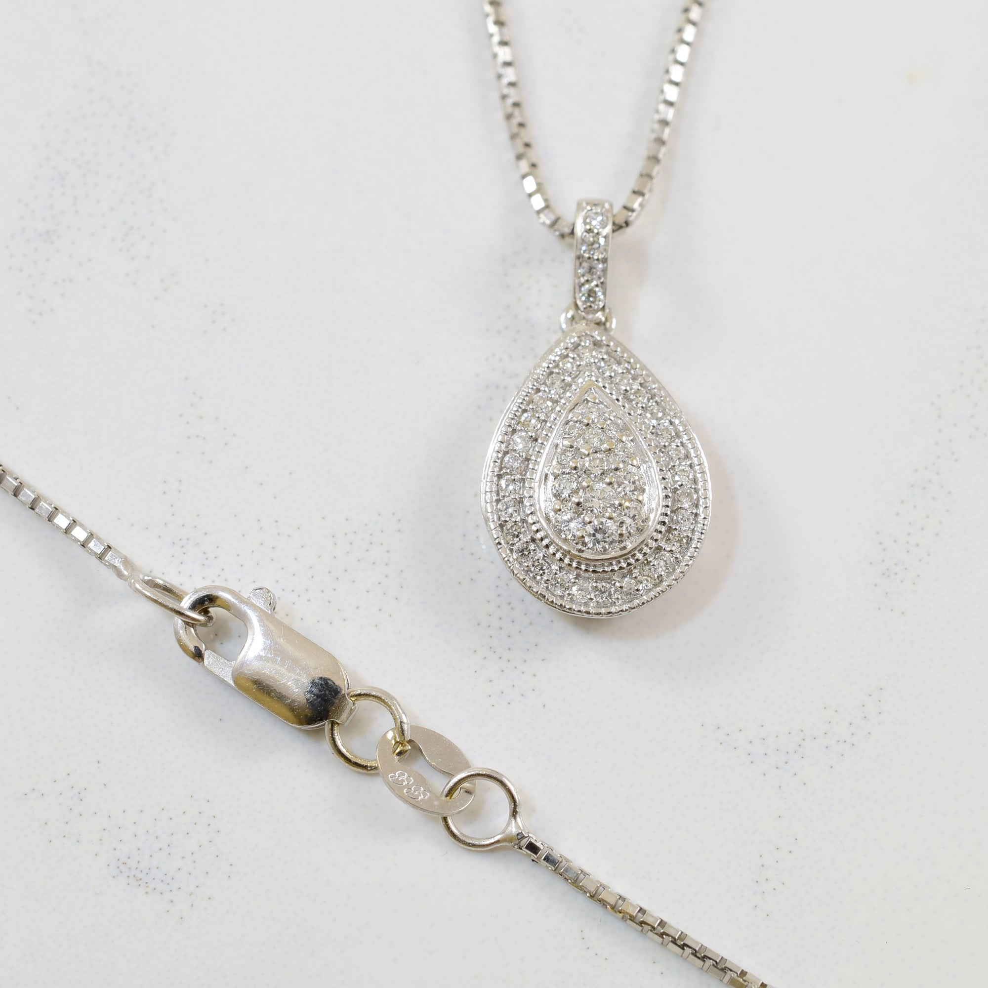 Pave Pear Shape Diamond Necklace | 0.15ctw | 16