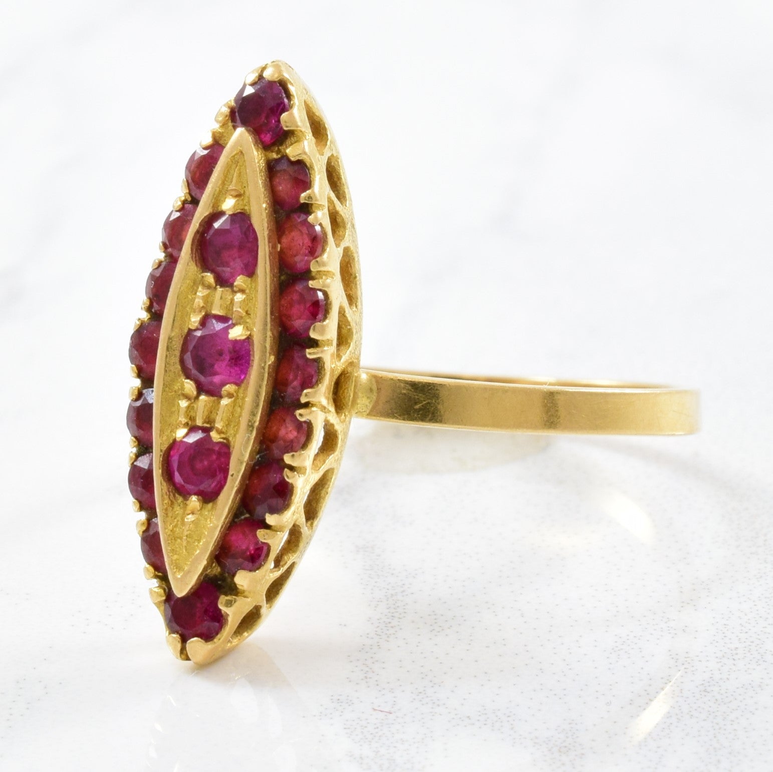 Victorian Ruby Navette Ring | 0.85ctw | SZ 7.5 |