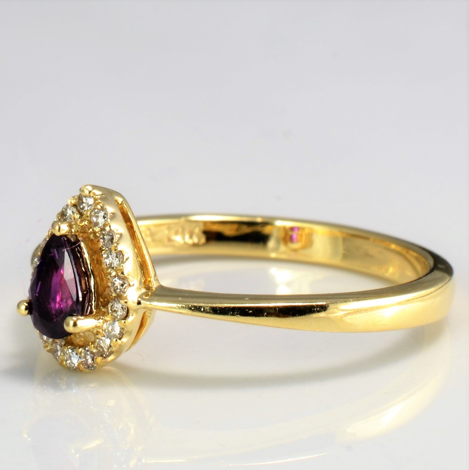 Delicate Pear Cut Ruby Halo Ring | 0.10ctw, 0.20ct | SZ 6.75|