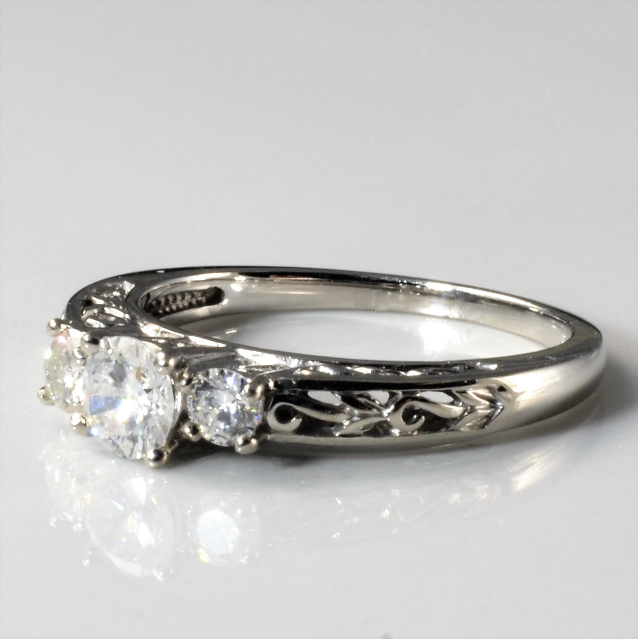 Filigree Three Stone Diamond Engagement Ring | 0.58ctw | SZ 6.75 |