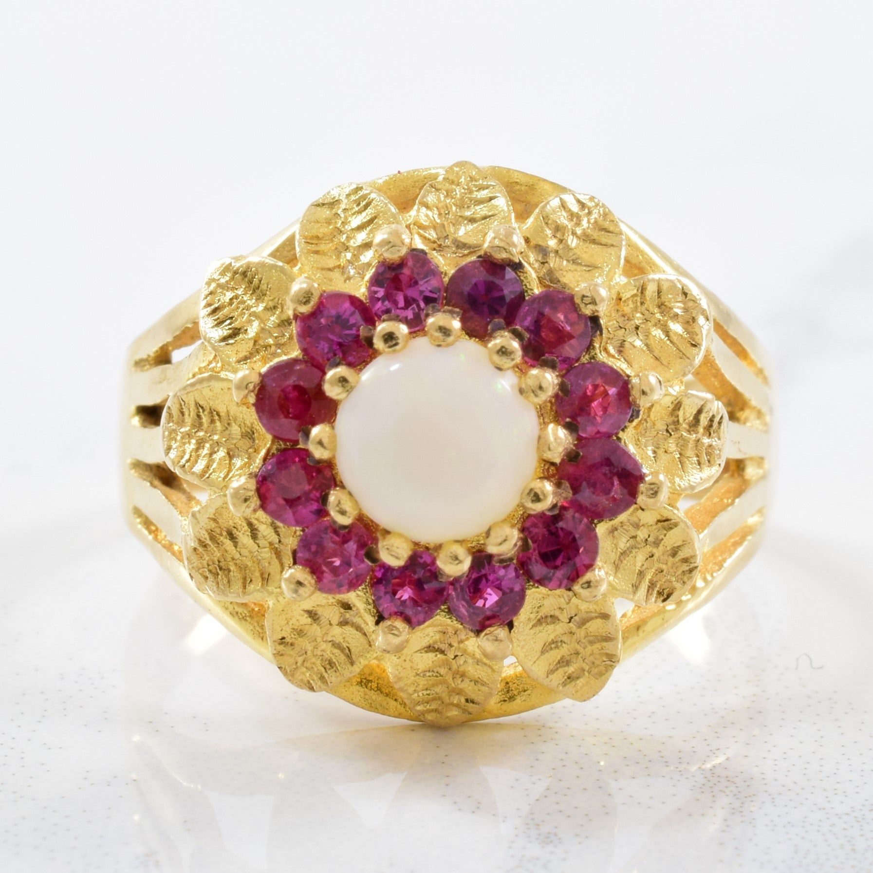 1970's Opal and Ruby Halo Ring | 0.35ct, 0.54ctw | SZ 8.25 |