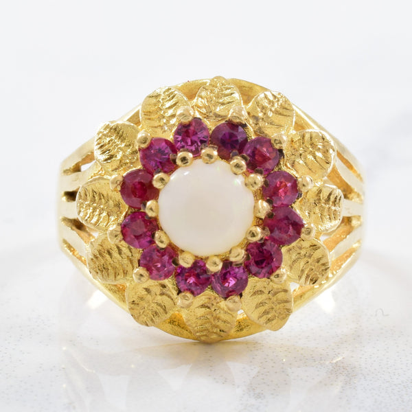 1970's Opal and Ruby Halo Ring | 0.35ct, 0.54ctw | SZ 8.25 |