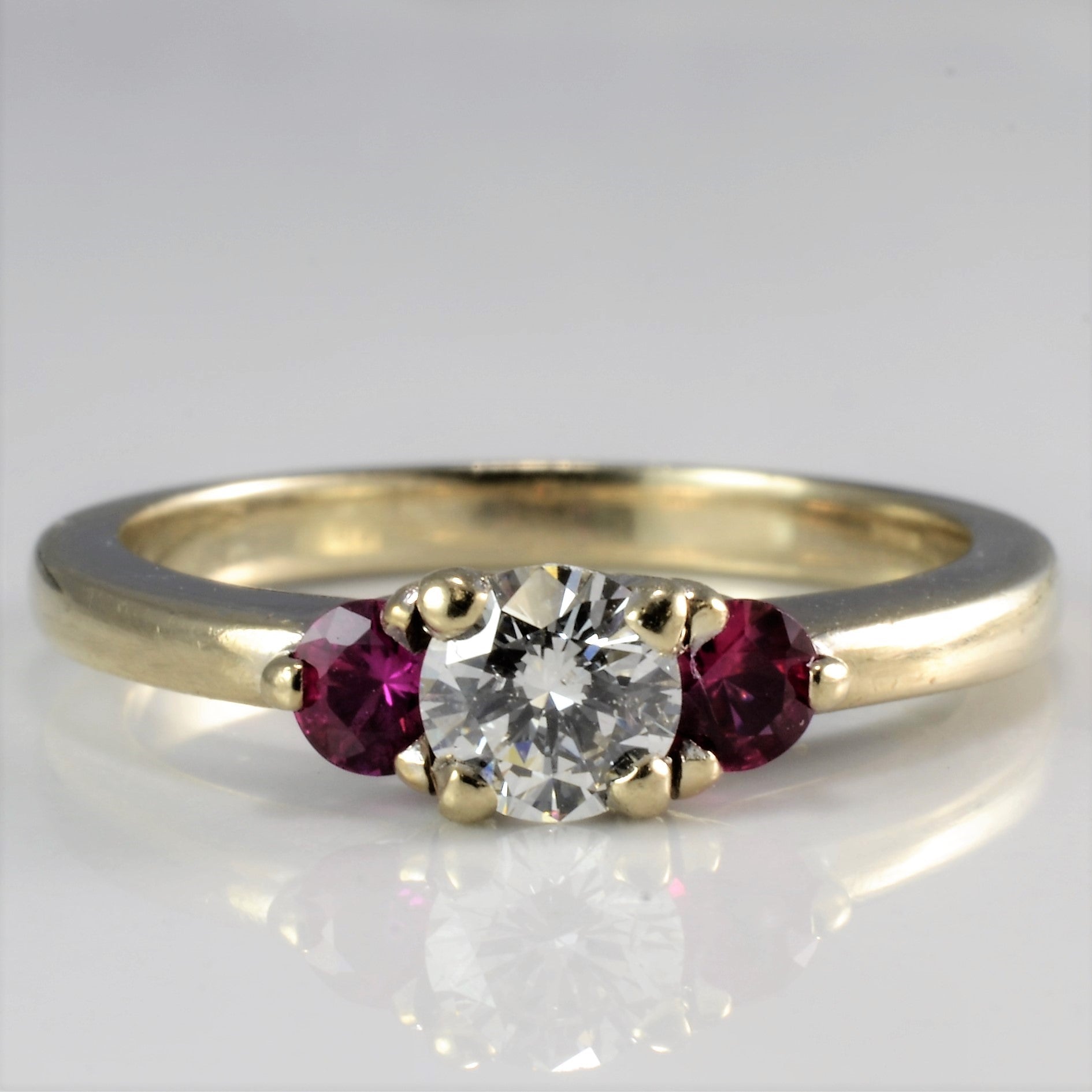 Three Stone Diamond & Ruby Ring | 0.33 ct, SZ 5.75 |