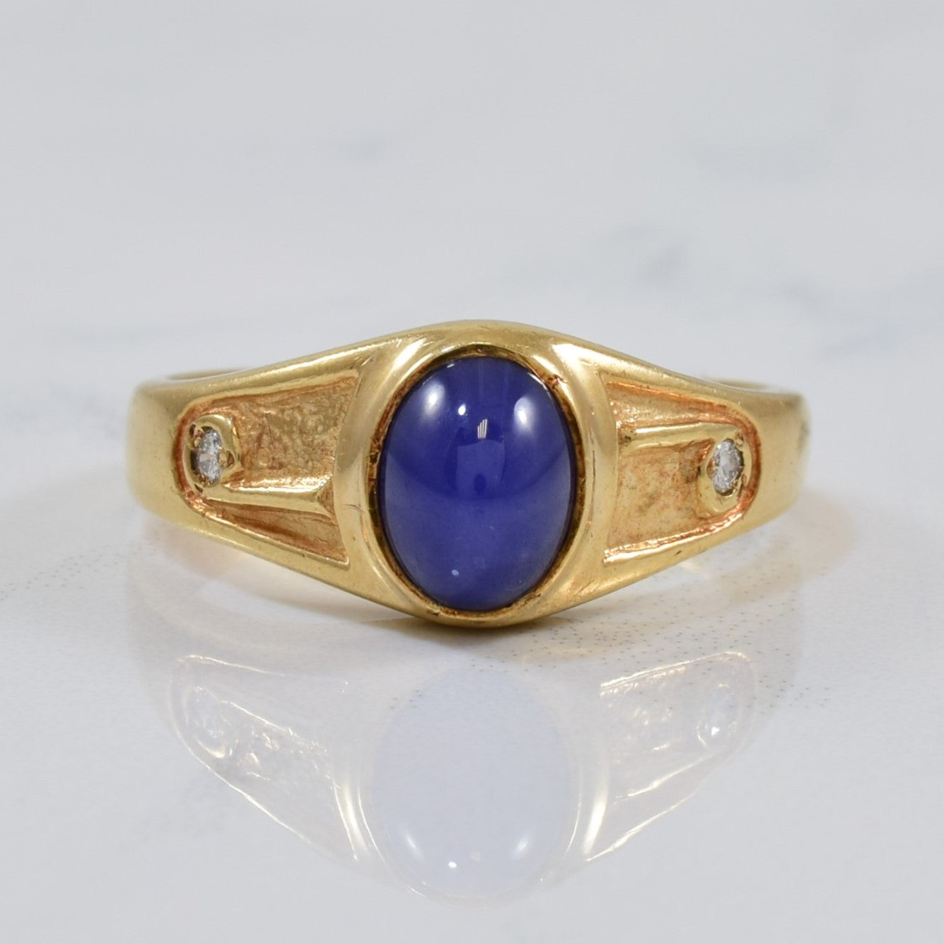 Bezel Set Synthetic Star Sapphire & Diamond Ring | 1.35ct, 0.04ctw | SZ 7.75 |