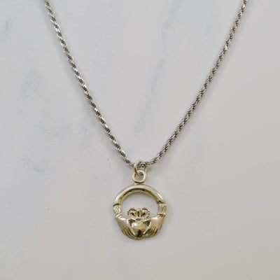 White Gold Claddagh Necklace | 17.5