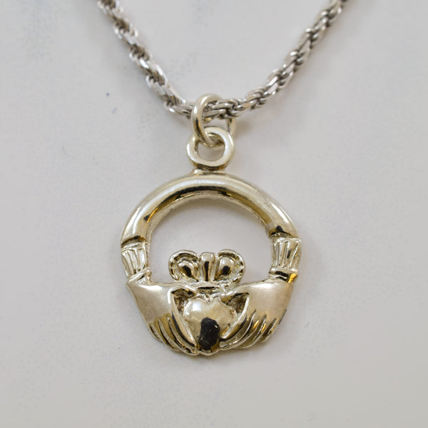 White Gold Claddagh Necklace | 17.5