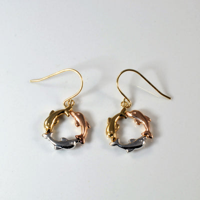Tri Tone Dolphin Circle Earrings |