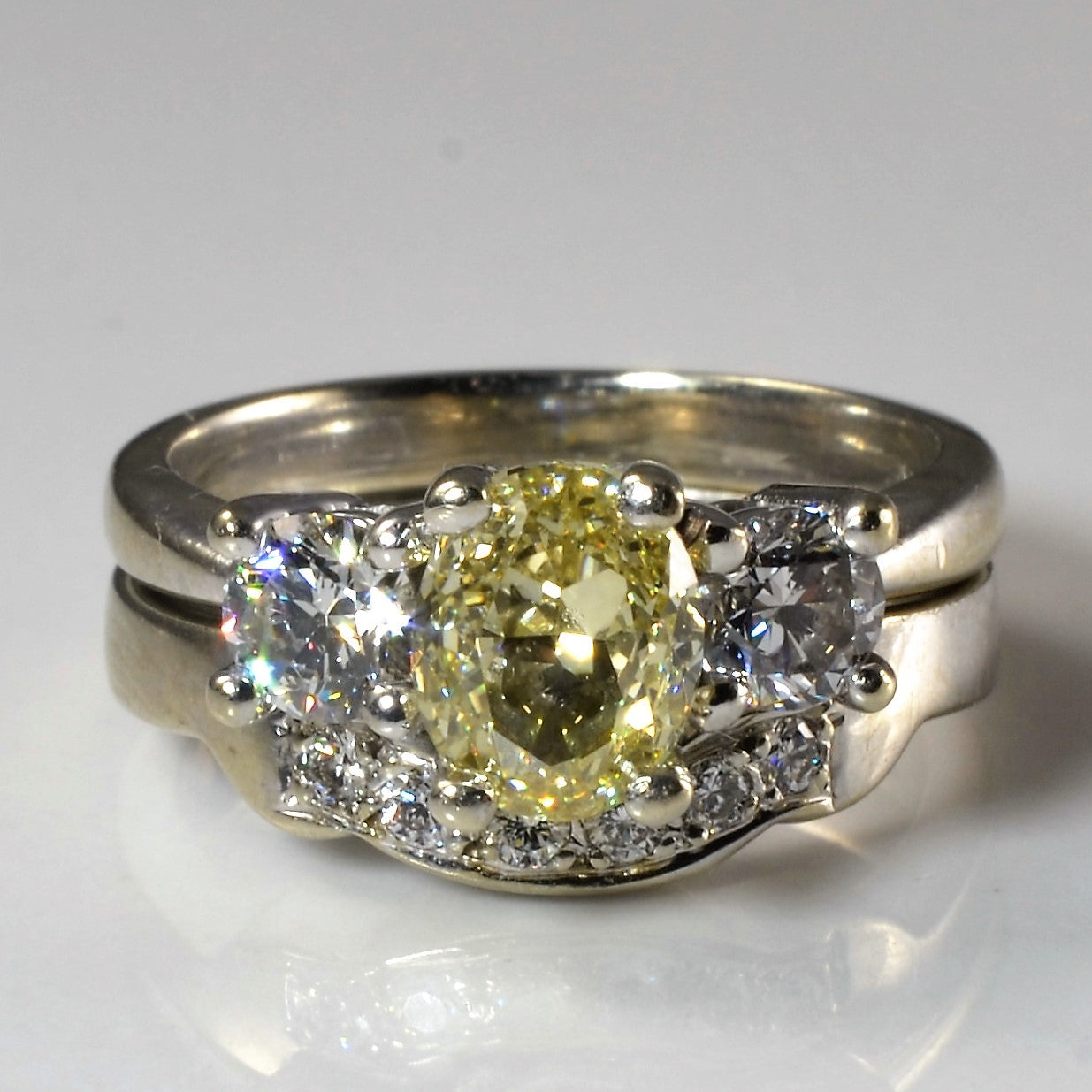 Three Stone Yellow Oval Diamond Wedding Set | 1.37ctw | SZ 3.5 |