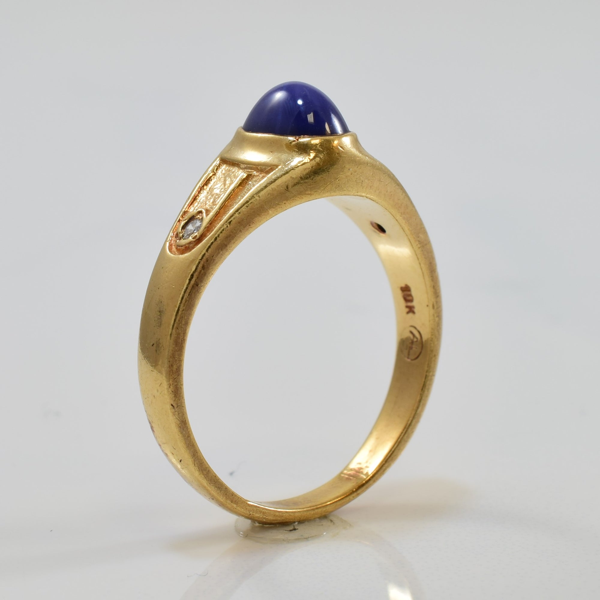 Bezel Set Synthetic Star Sapphire & Diamond Ring | 1.35ct, 0.04ctw | SZ 7.75 |