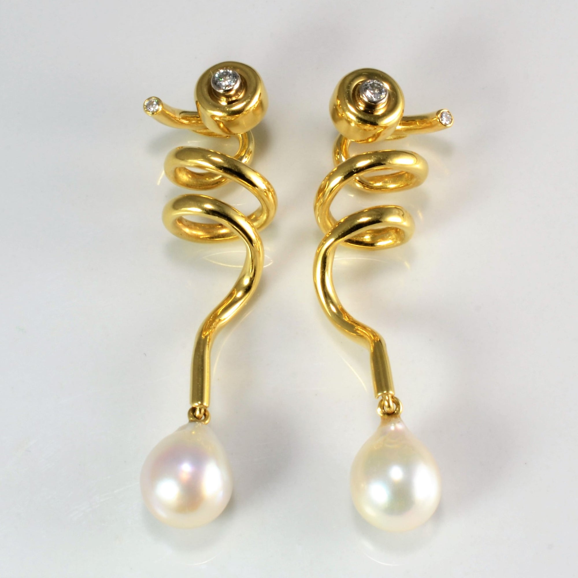 Spring Design Diamond & Pearl Dangle Earrings | 0.12 ctw |