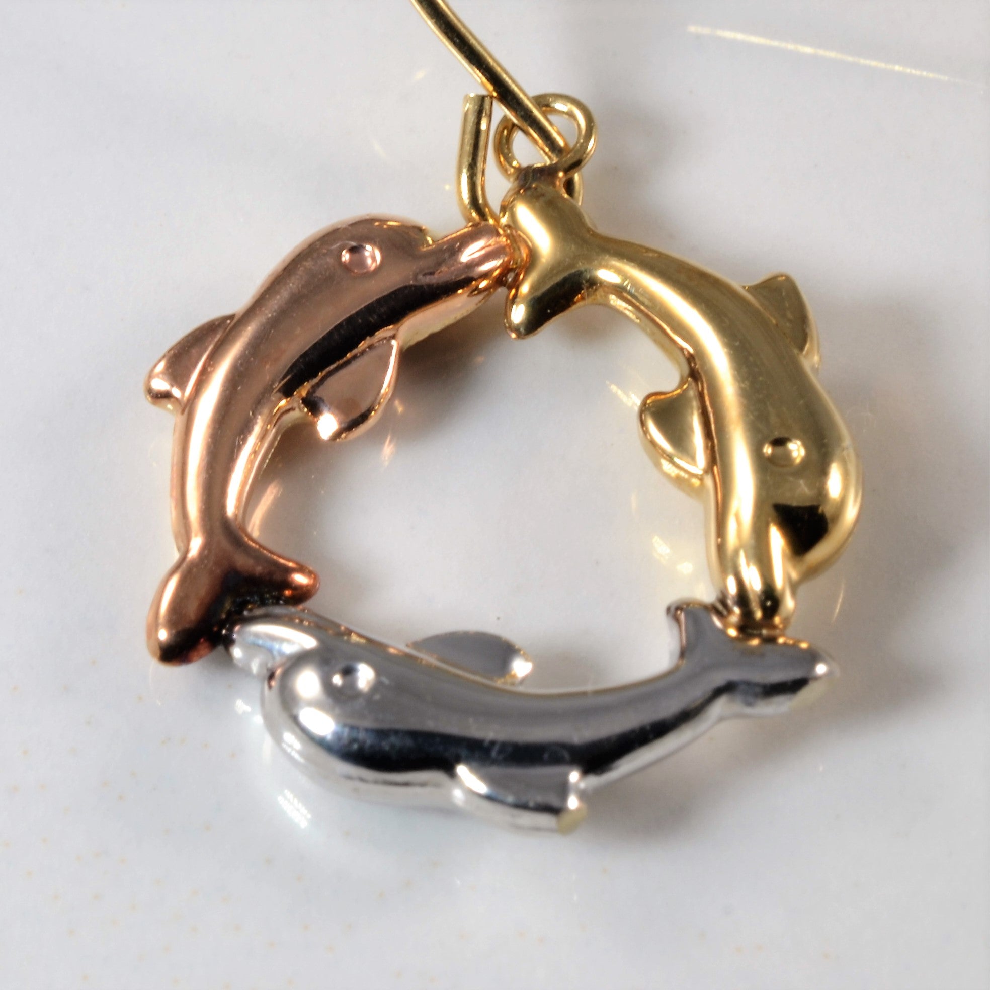 Tri Tone Dolphin Circle Earrings |