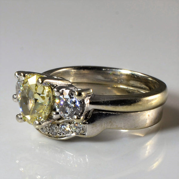 Three Stone Yellow Oval Diamond Wedding Set | 1.37ctw | SZ 3.5 |