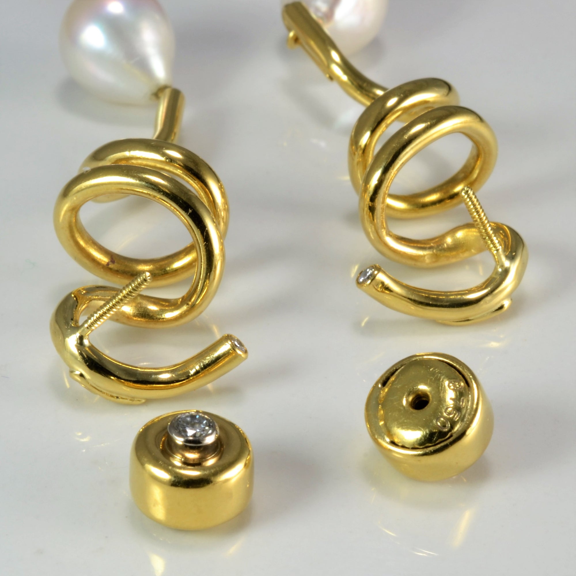Spring Design Diamond & Pearl Dangle Earrings | 0.12 ctw |