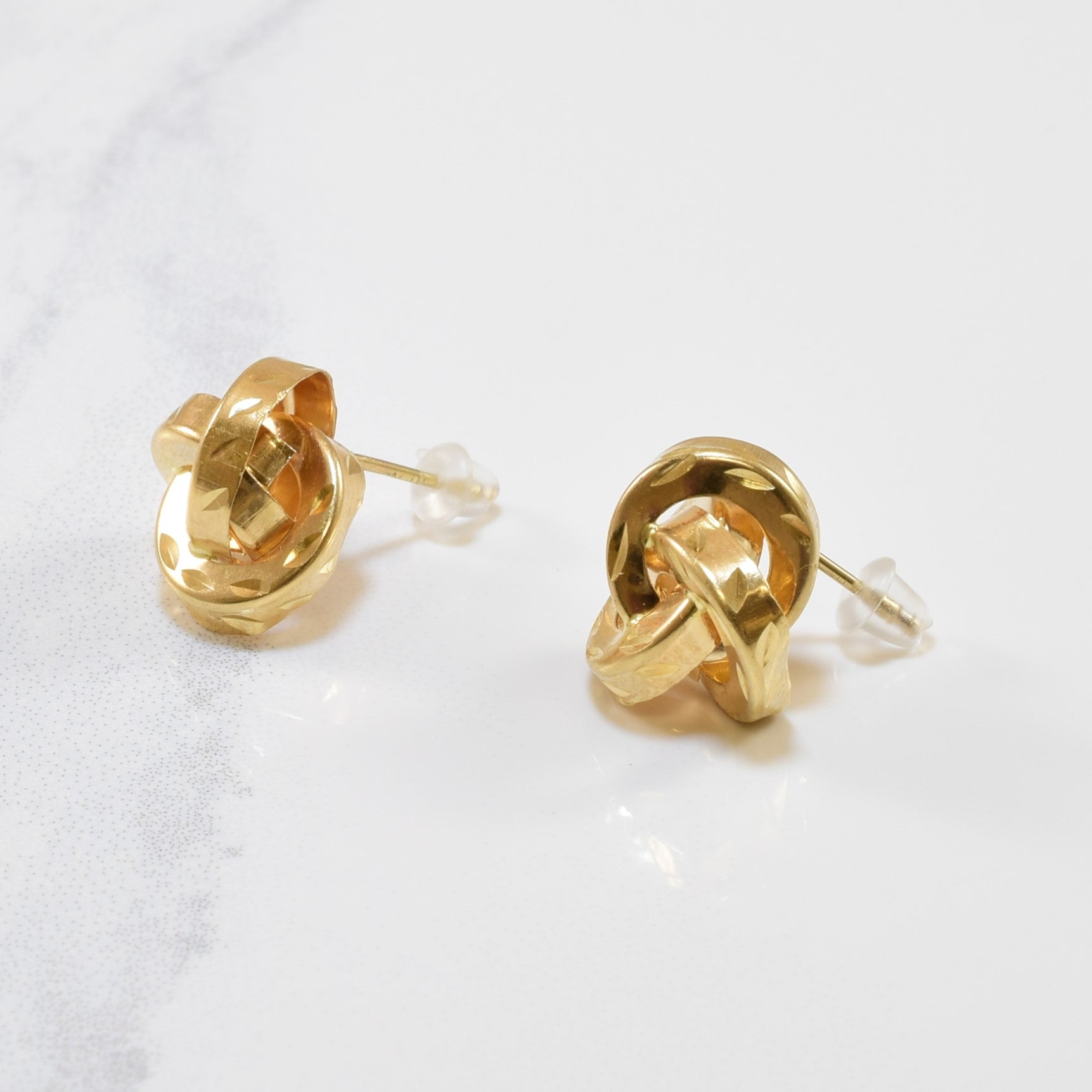 Yellow Gold Hollow Knot Stud Earrings |