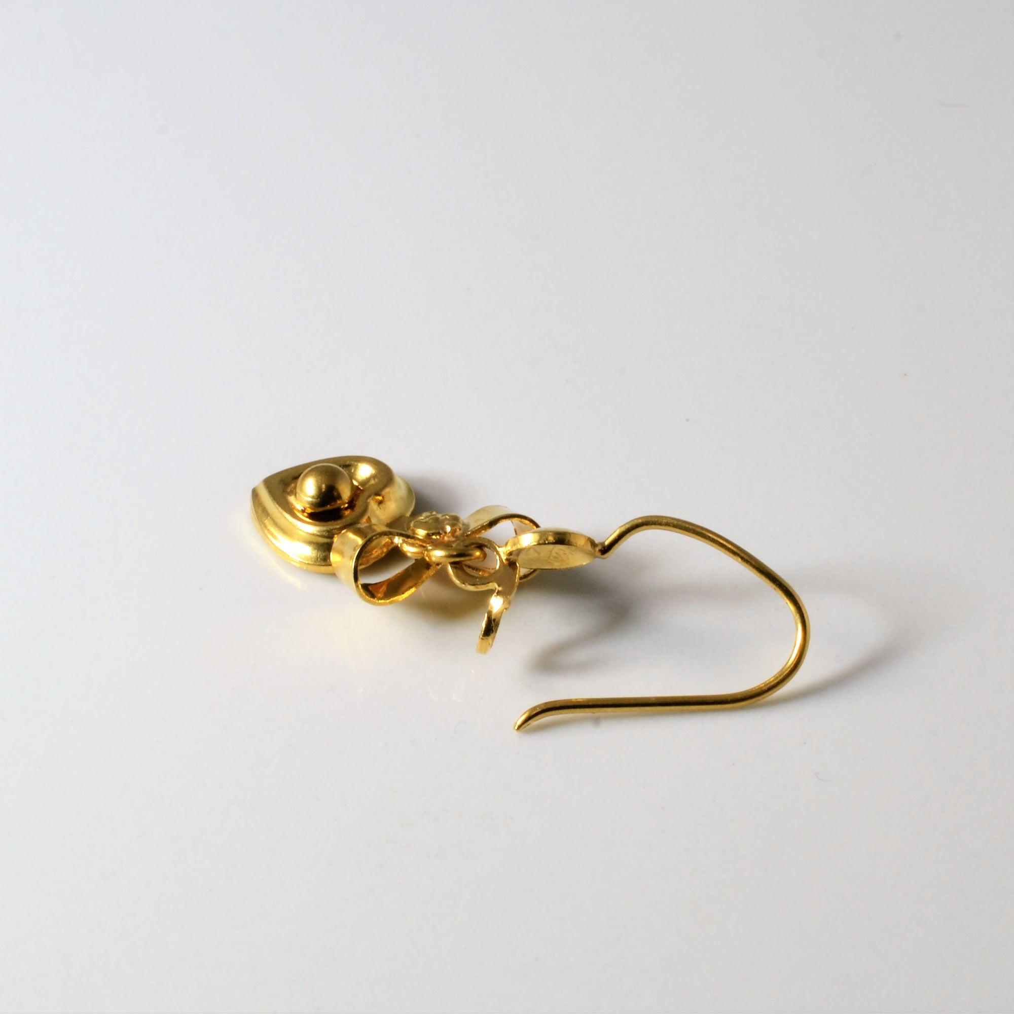 18k Yellow Gold Heart & Bow Design Dangle Earrings