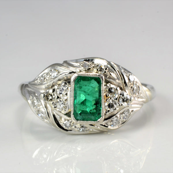 Art Deco Vintage Emerald & Diamond Ring | 0.21 ctw, SZ 6.5 |