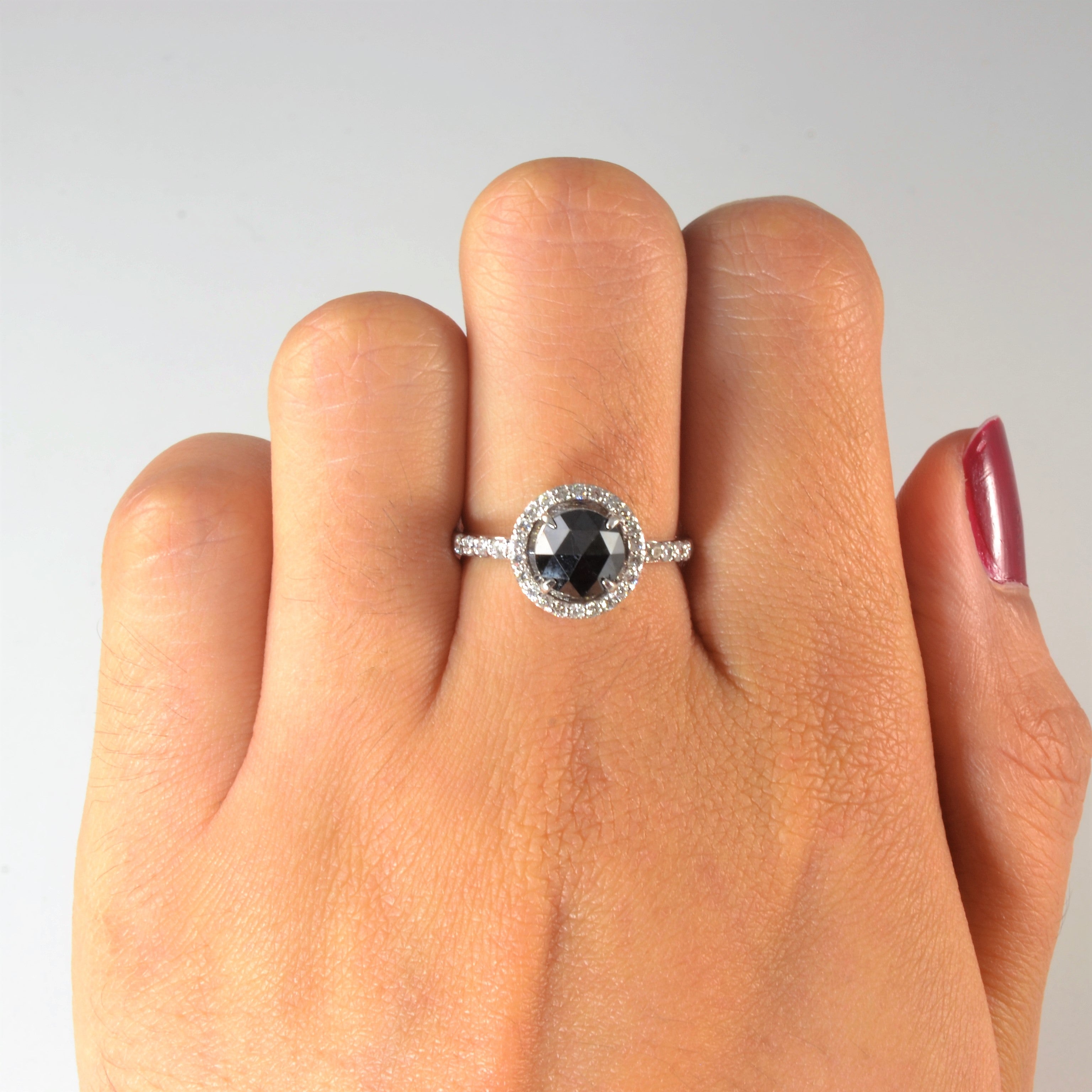 Black Diamond Halo Engagement Ring | 1.47ctw | SZ 6.25 |