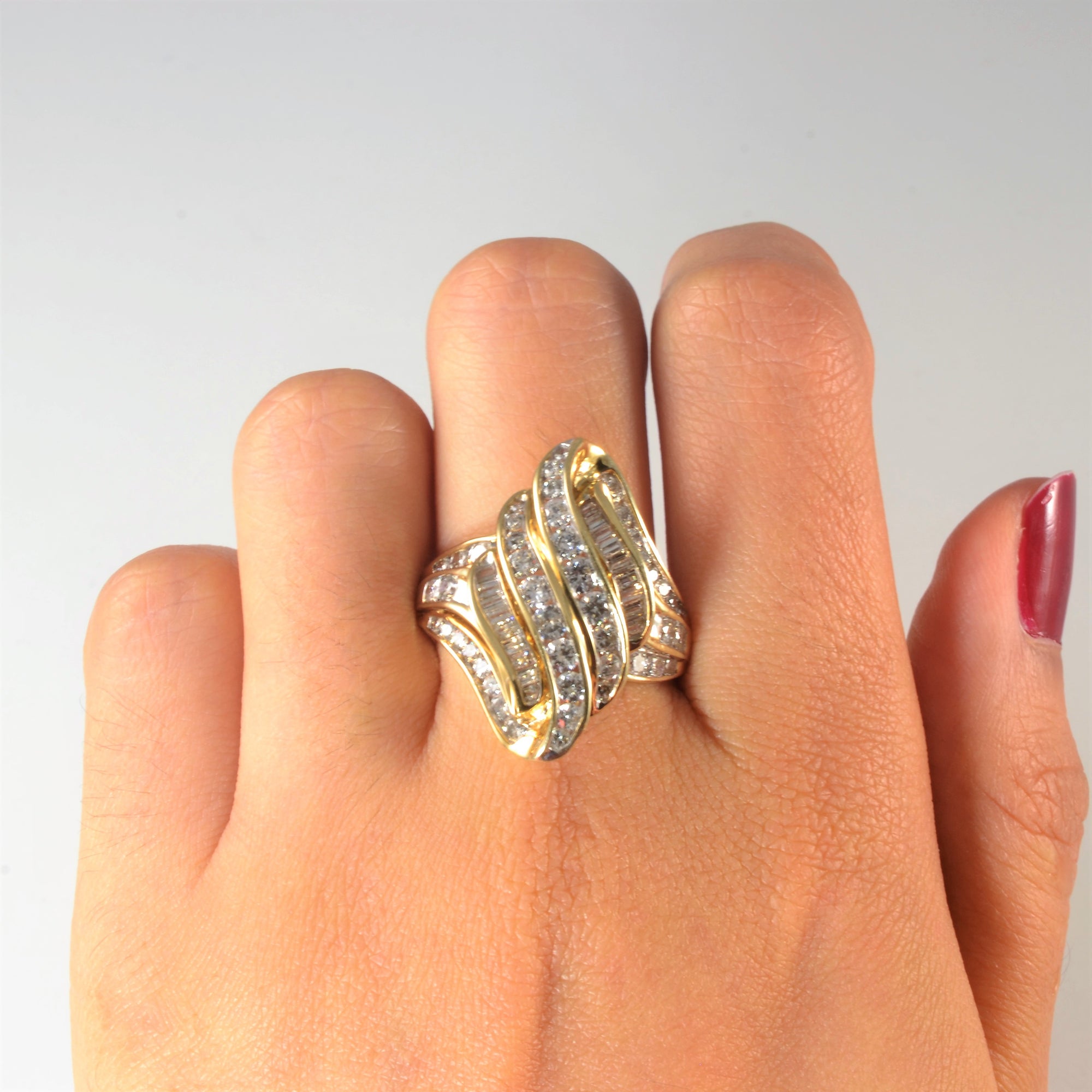 Bypass Channel Diamond Cocktail Ring | 1.97ctw | SZ 11 |