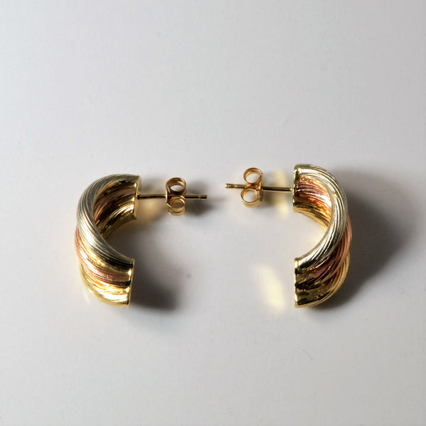 Tri Tone Gold Stud Earrings