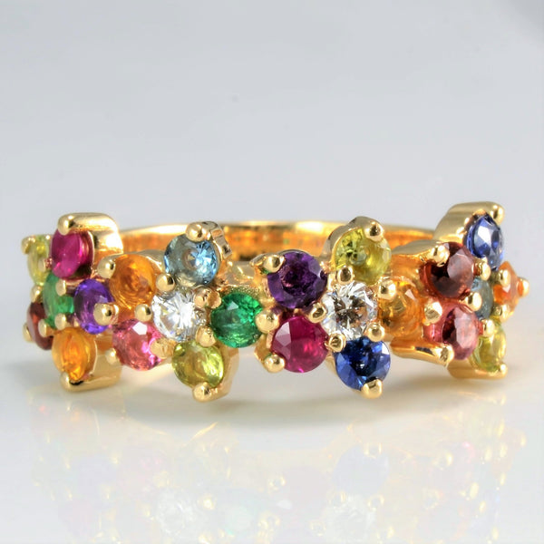 Multi Gemstones & Diamond Cluster Ladies Ring | 0.12 ctw, SZ 7.75 |