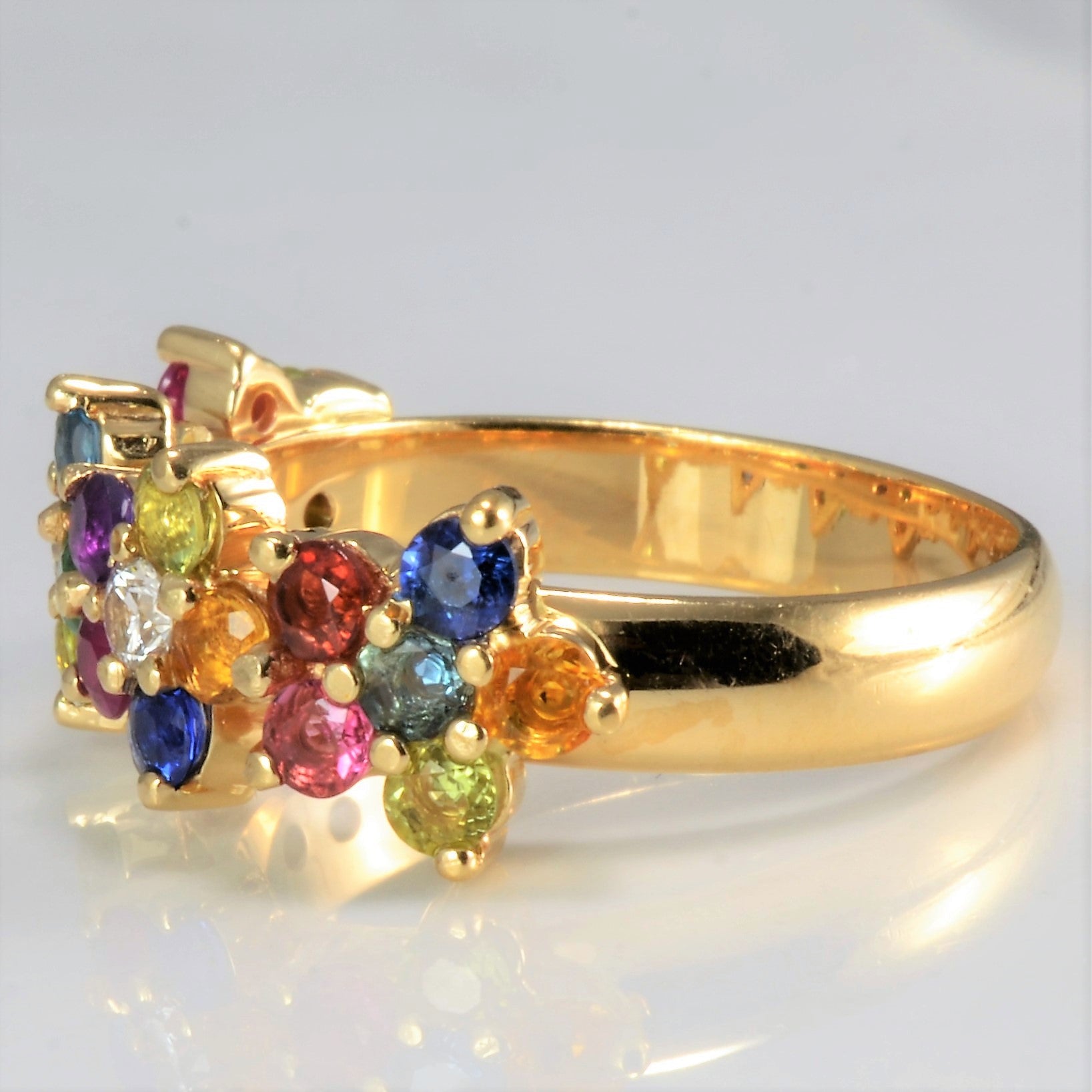 Multi Gemstones & Diamond Cluster Ladies Ring | 0.12 ctw, SZ 7.75 |